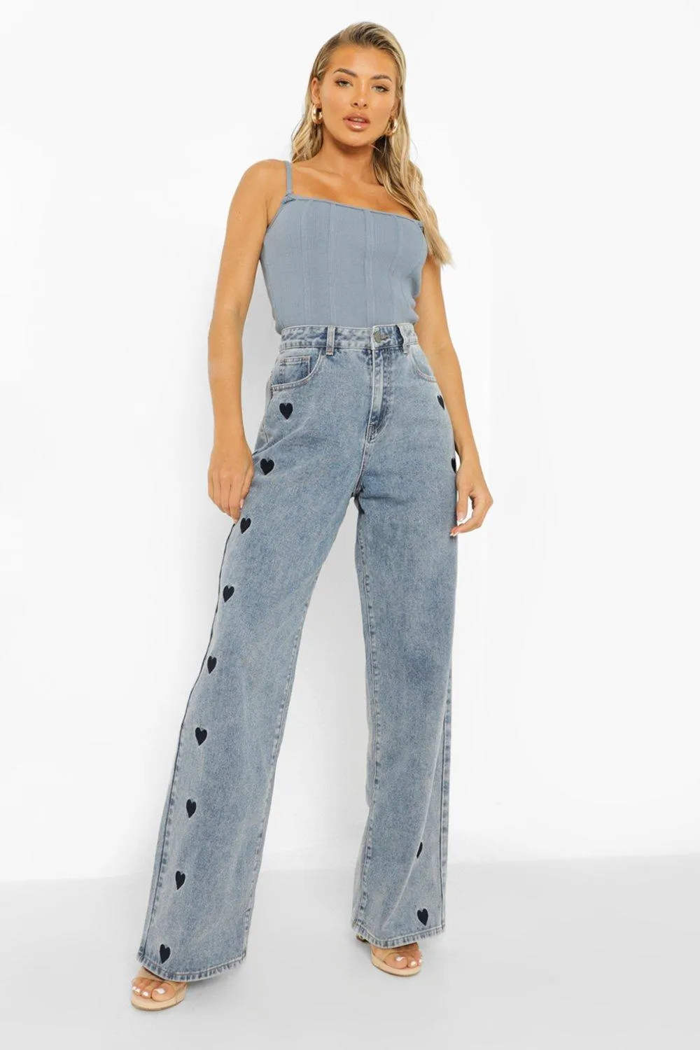 Heart Embroidered Boyfriend Jeans