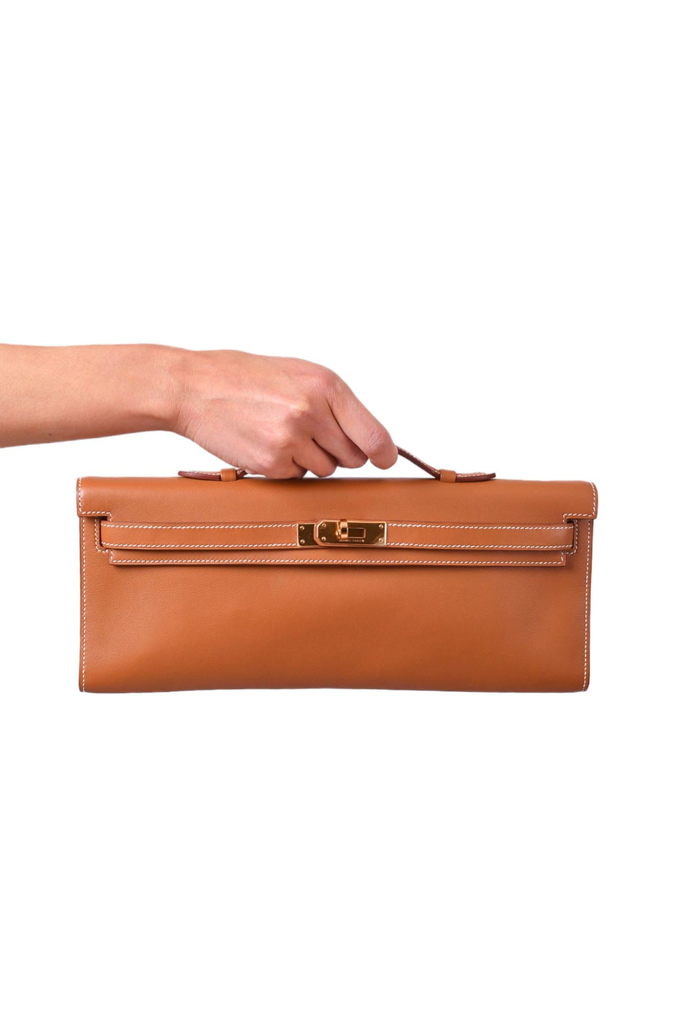 Hermes 2009 Gold Swift Leather Sellier Kelly Cut Clutch