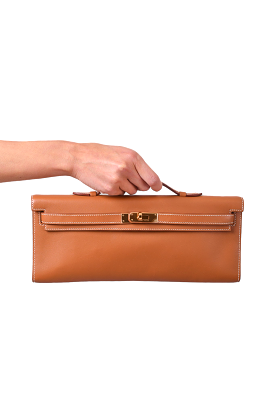 Hermes 2009 Gold Swift Leather Sellier Kelly Cut Clutch