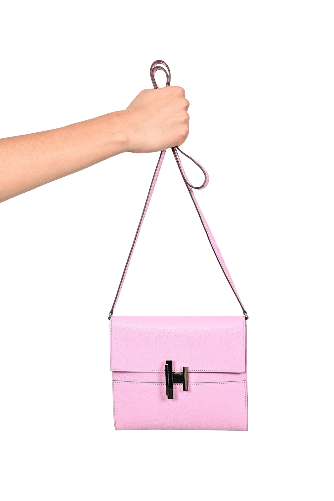 Hermes 2019 Lilac Pink Mysore Goatskin Leather Small Cinhetic to Go Wallet Crossbody Bag