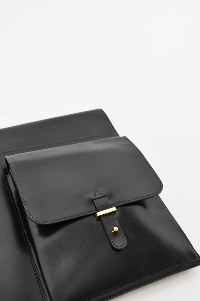 Hermes Black Box Leather Large Portfolio Document Holder w/ Back Pockets