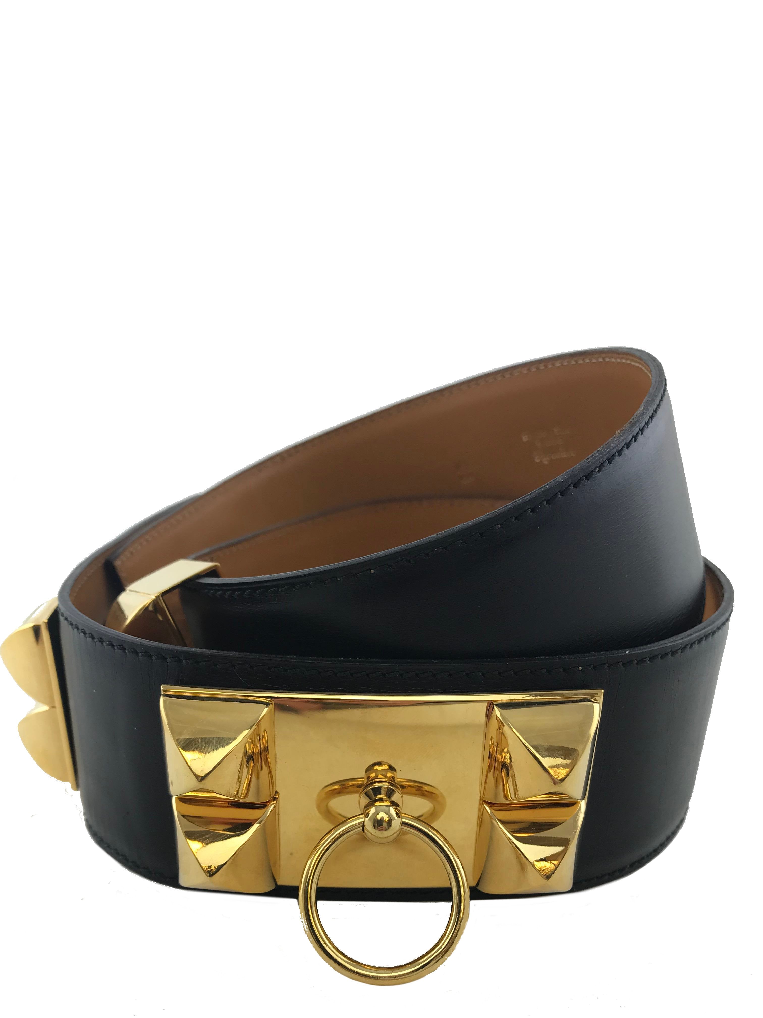 Hermes Leather Gold Plated Collier de Chien Belt Size 80