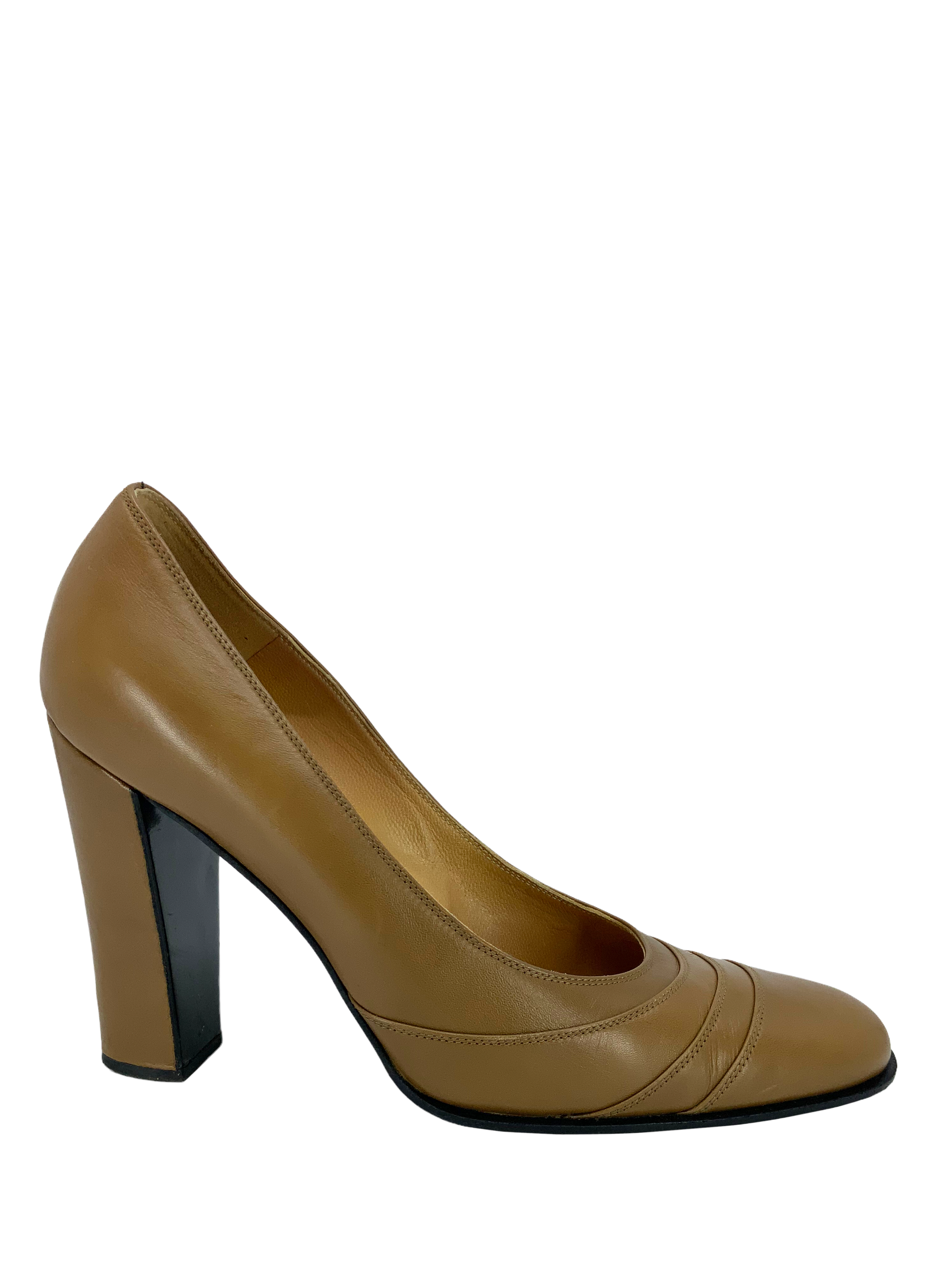 HERMES Leather Pleated Vamp Pumps Size 7