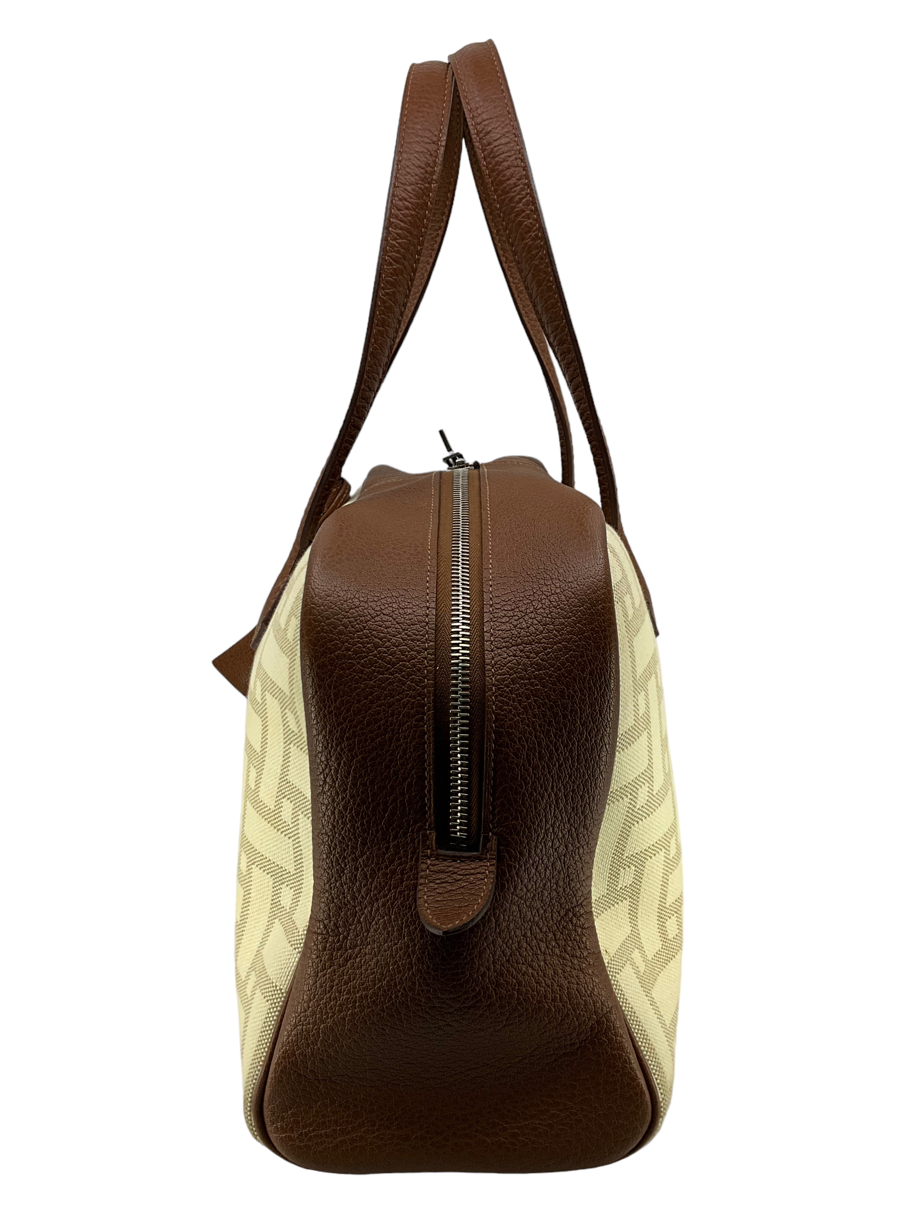 Hermes Victoria Printed Toile And Brown Leather Bag