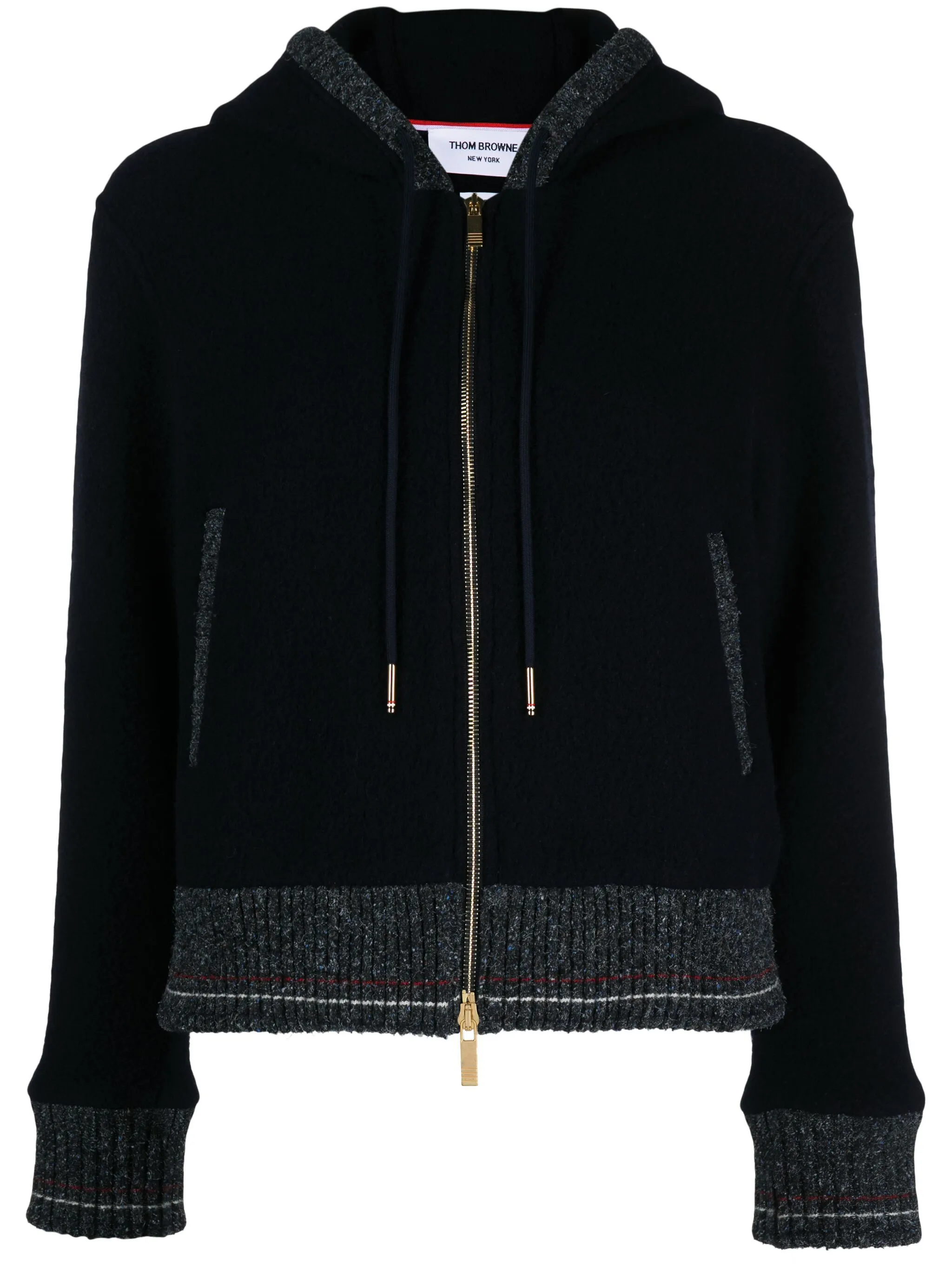 hooded zip-up wool cardigan