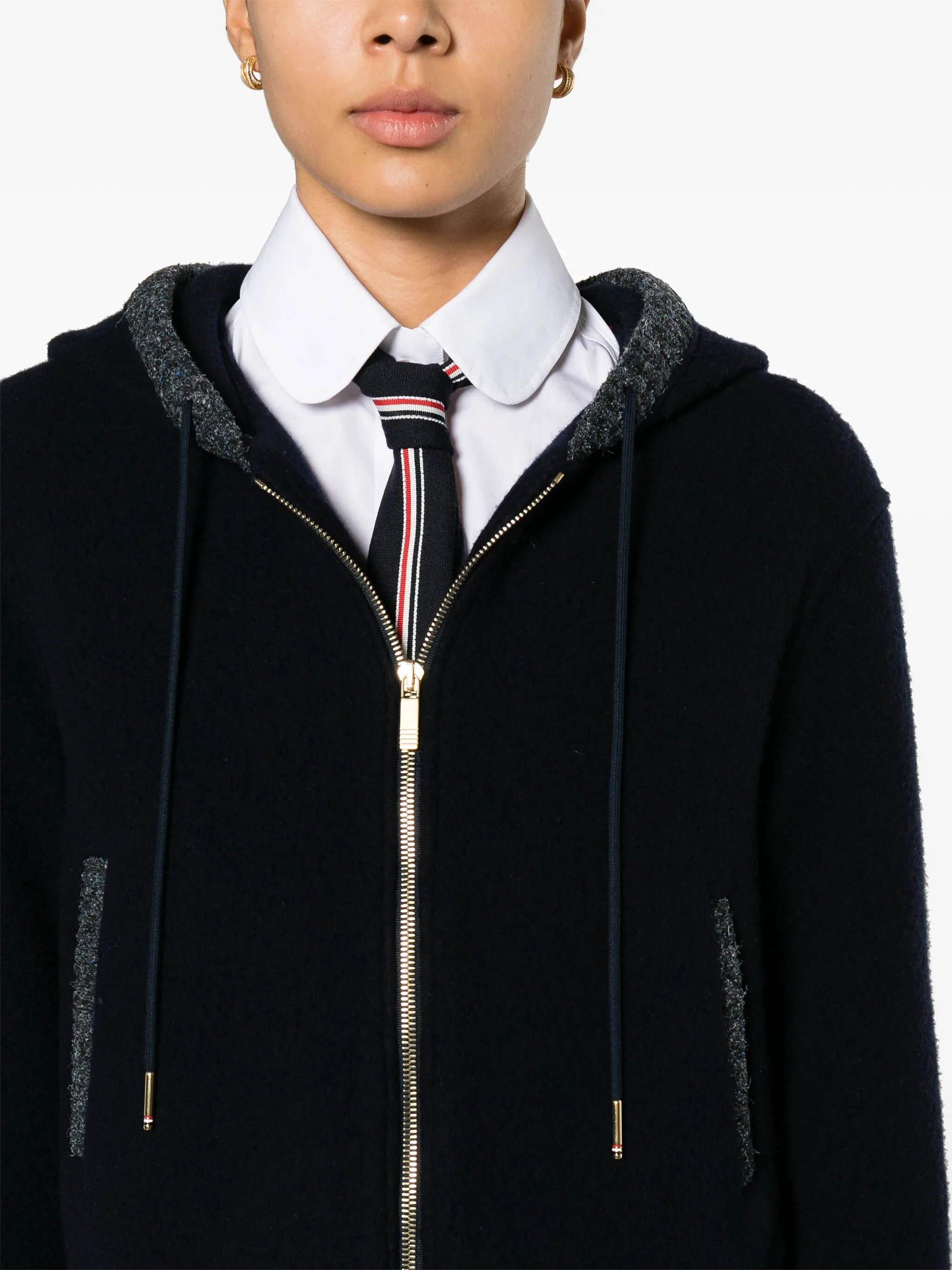 hooded zip-up wool cardigan