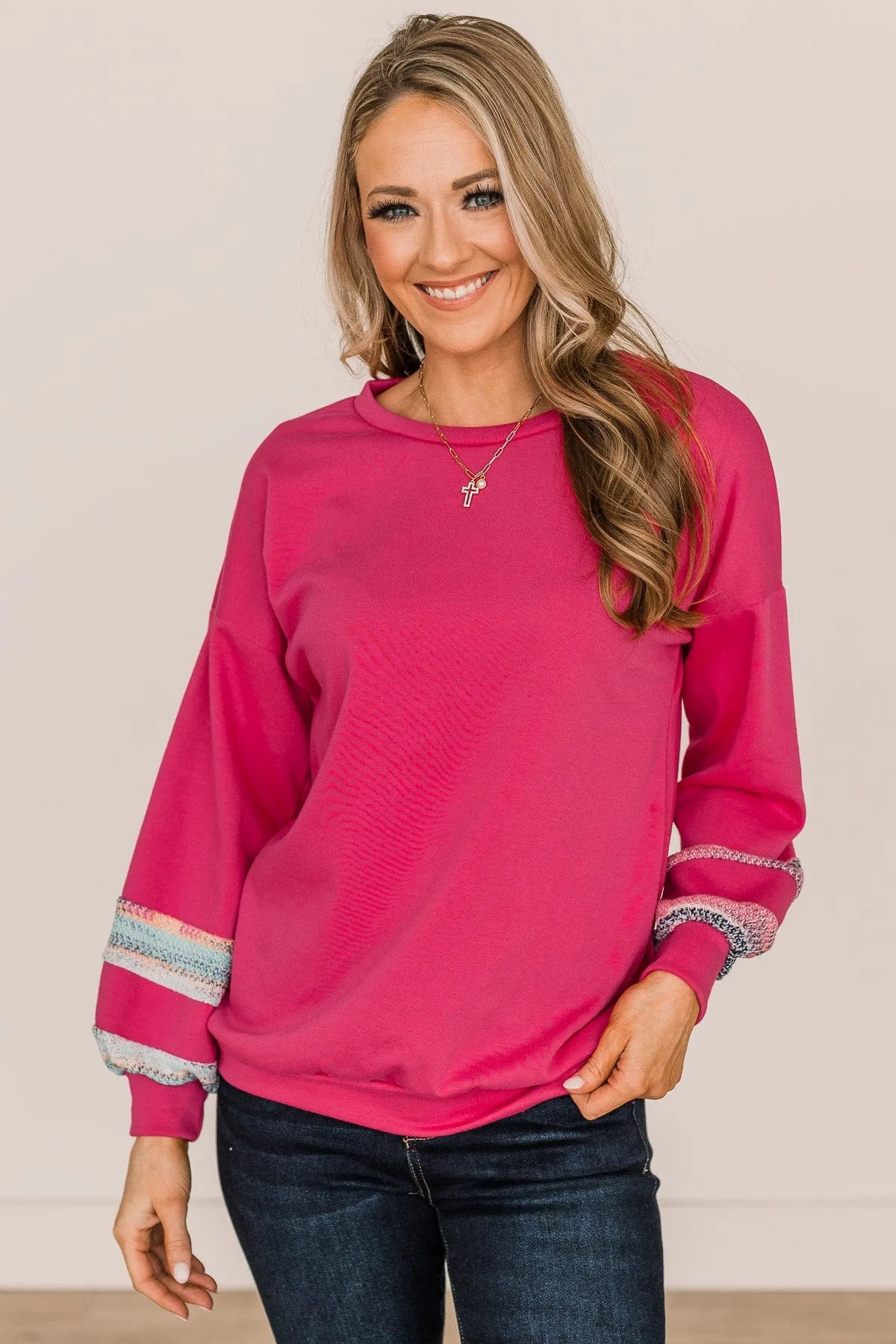 In This Together Long Sleeve Knit Top- Hot Pink