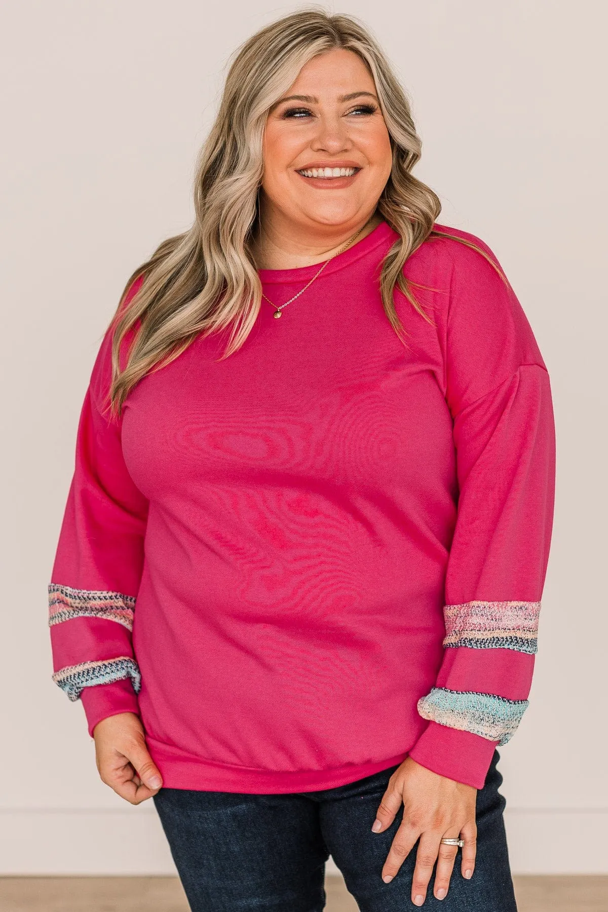 In This Together Long Sleeve Knit Top- Hot Pink