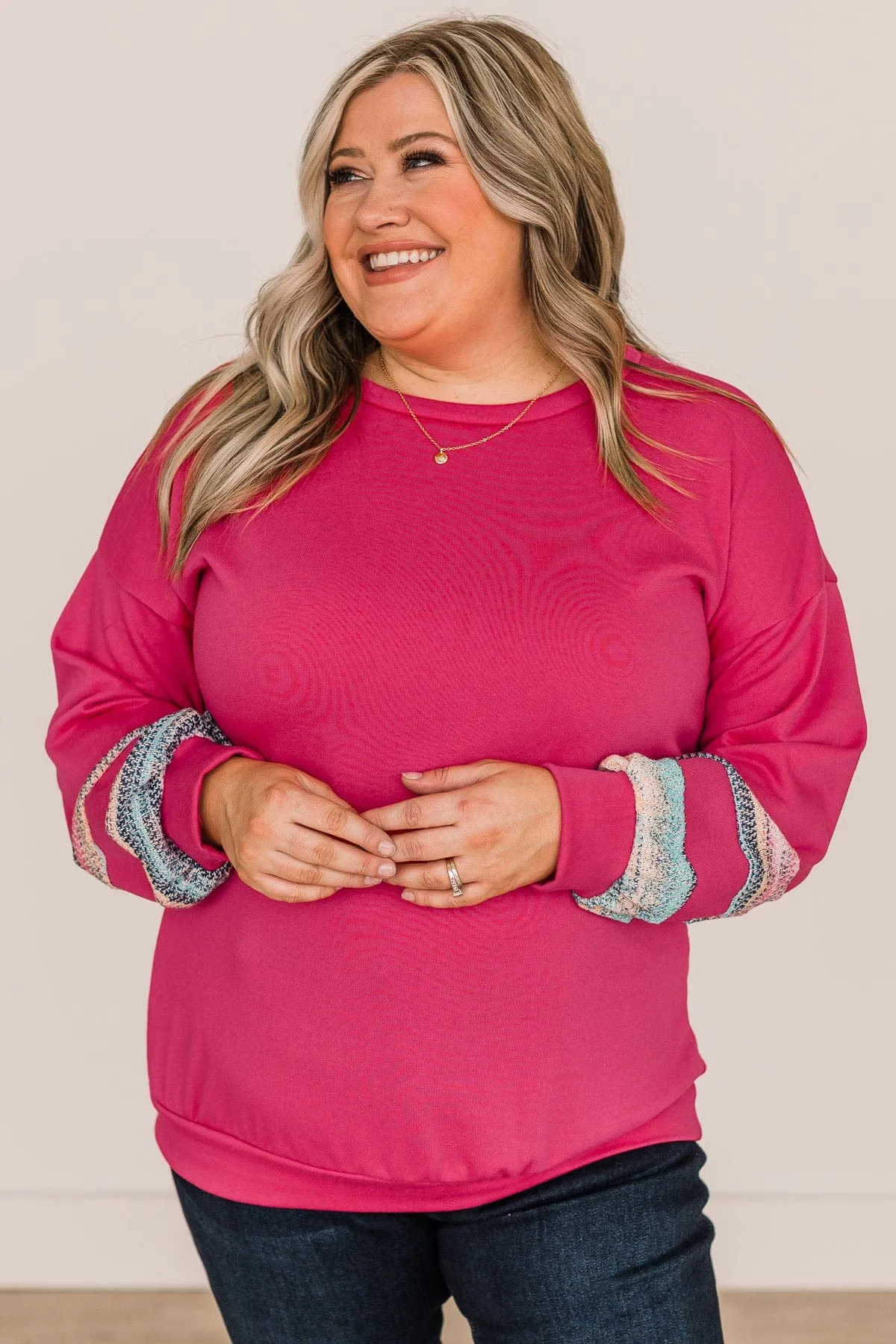 In This Together Long Sleeve Knit Top- Hot Pink