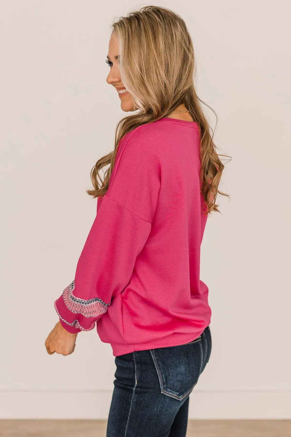 In This Together Long Sleeve Knit Top- Hot Pink