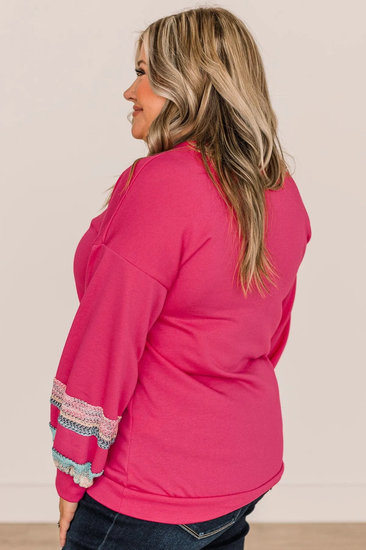 In This Together Long Sleeve Knit Top- Hot Pink