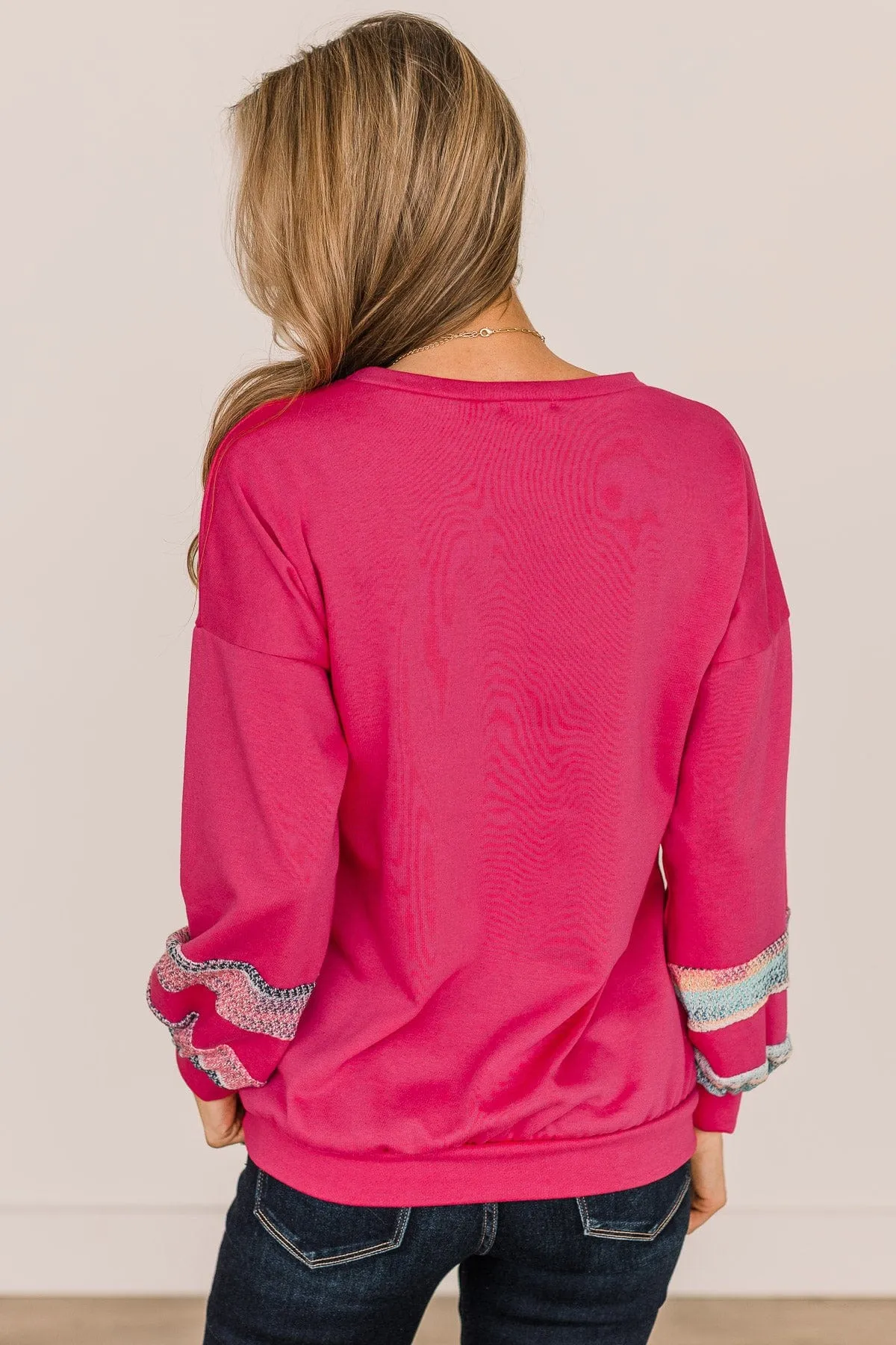 In This Together Long Sleeve Knit Top- Hot Pink