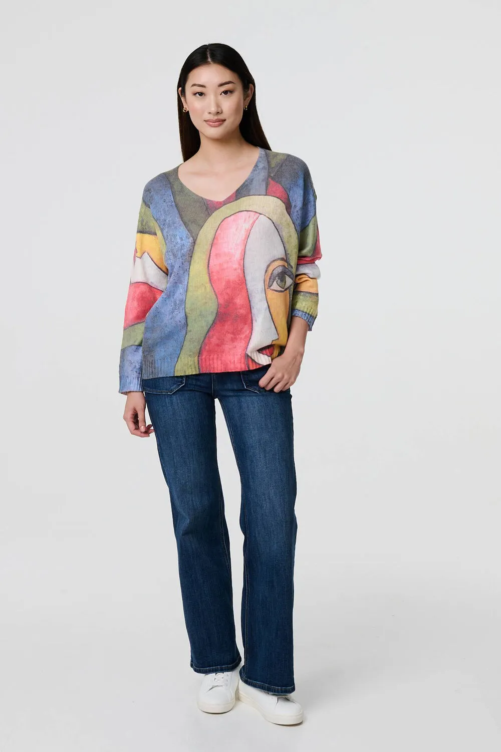 Izabel London - Abstract Print Long Sleeve Knit Jumper