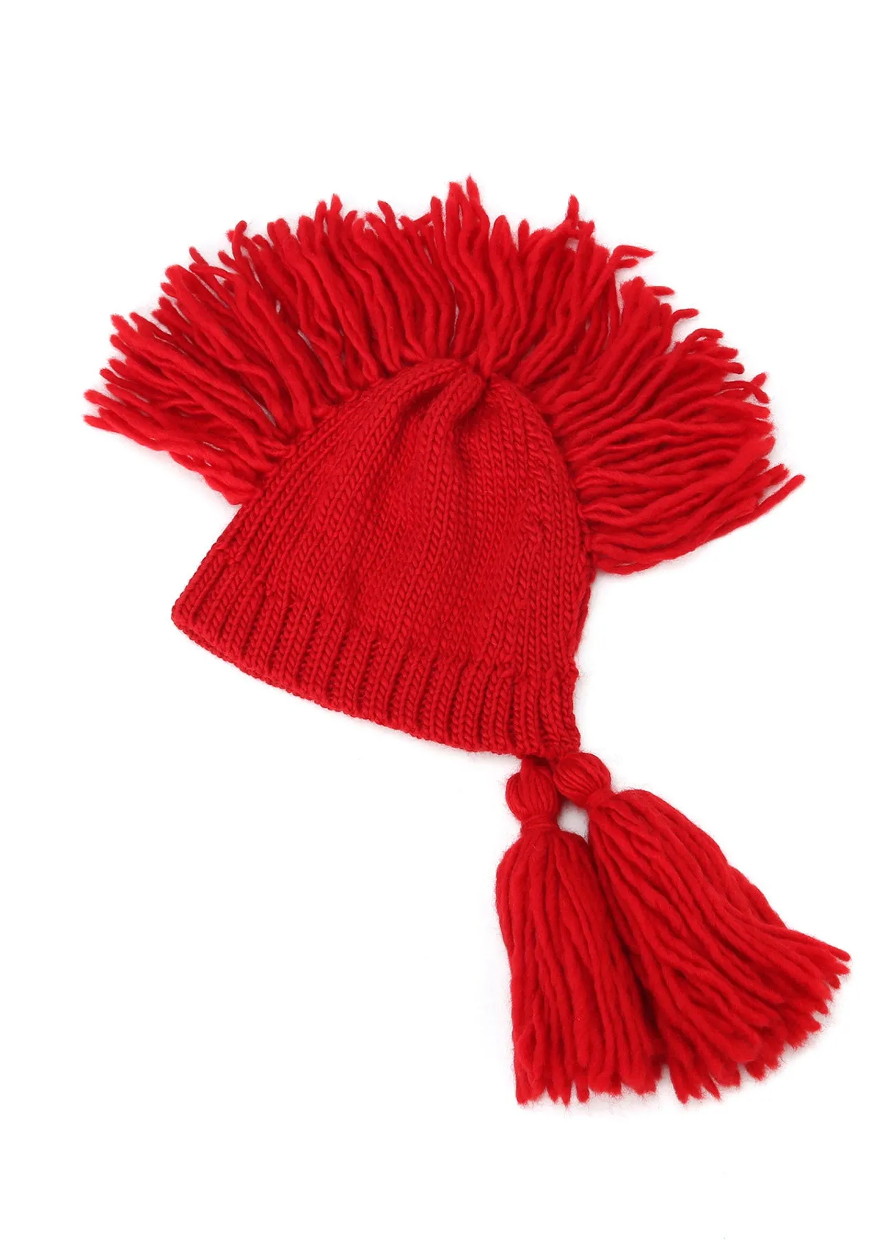 KNITTED WOOL JERSEY HAT WITH TASSELS AND SPIKES