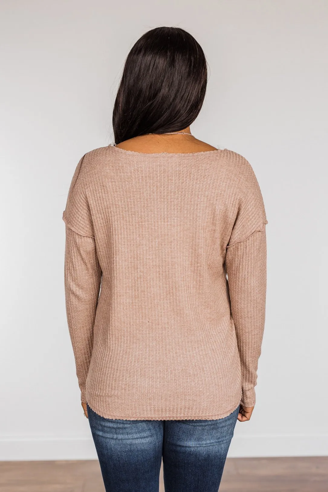 Leap Of Faith Long Sleeve Knit Top- Taupe