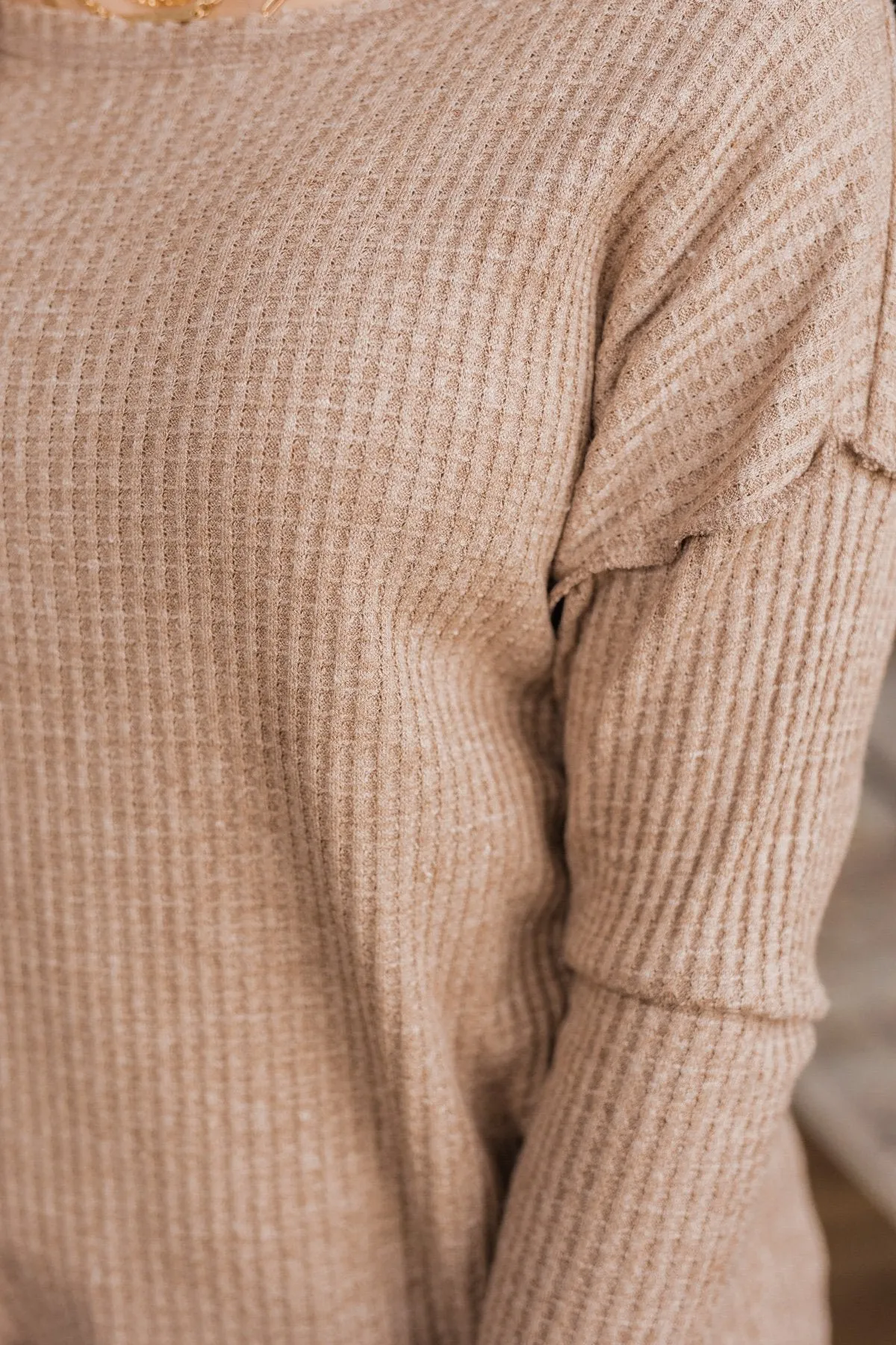 Leap Of Faith Long Sleeve Knit Top- Taupe