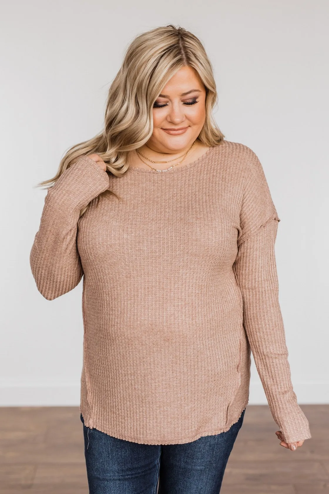 Leap Of Faith Long Sleeve Knit Top- Taupe