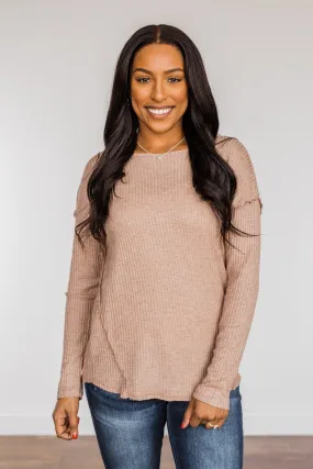 Leap Of Faith Long Sleeve Knit Top- Taupe