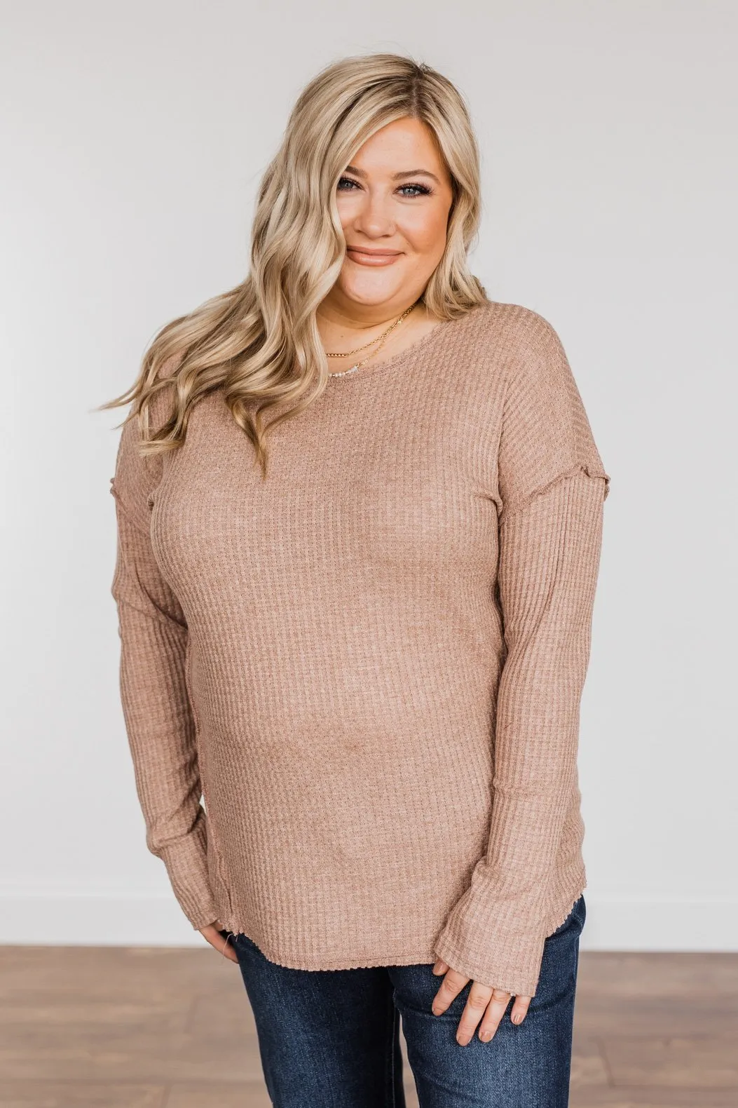 Leap Of Faith Long Sleeve Knit Top- Taupe