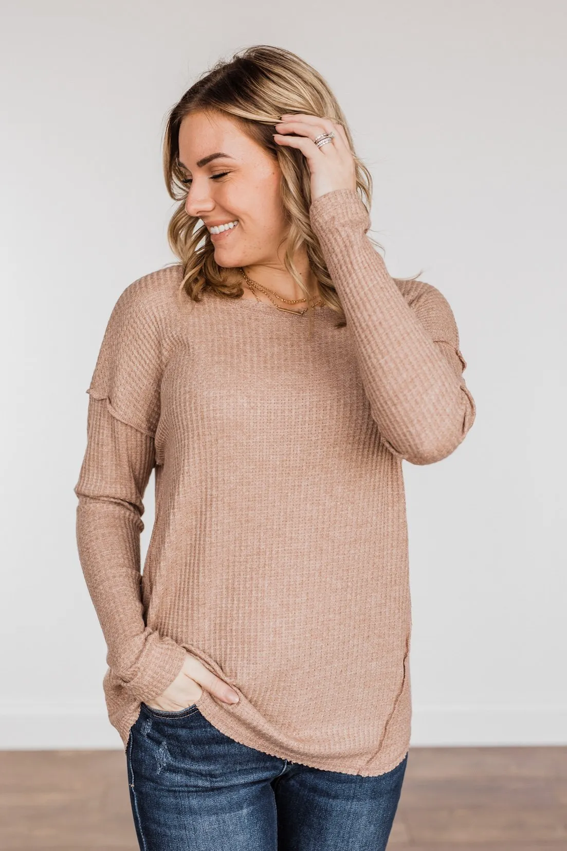 Leap Of Faith Long Sleeve Knit Top- Taupe