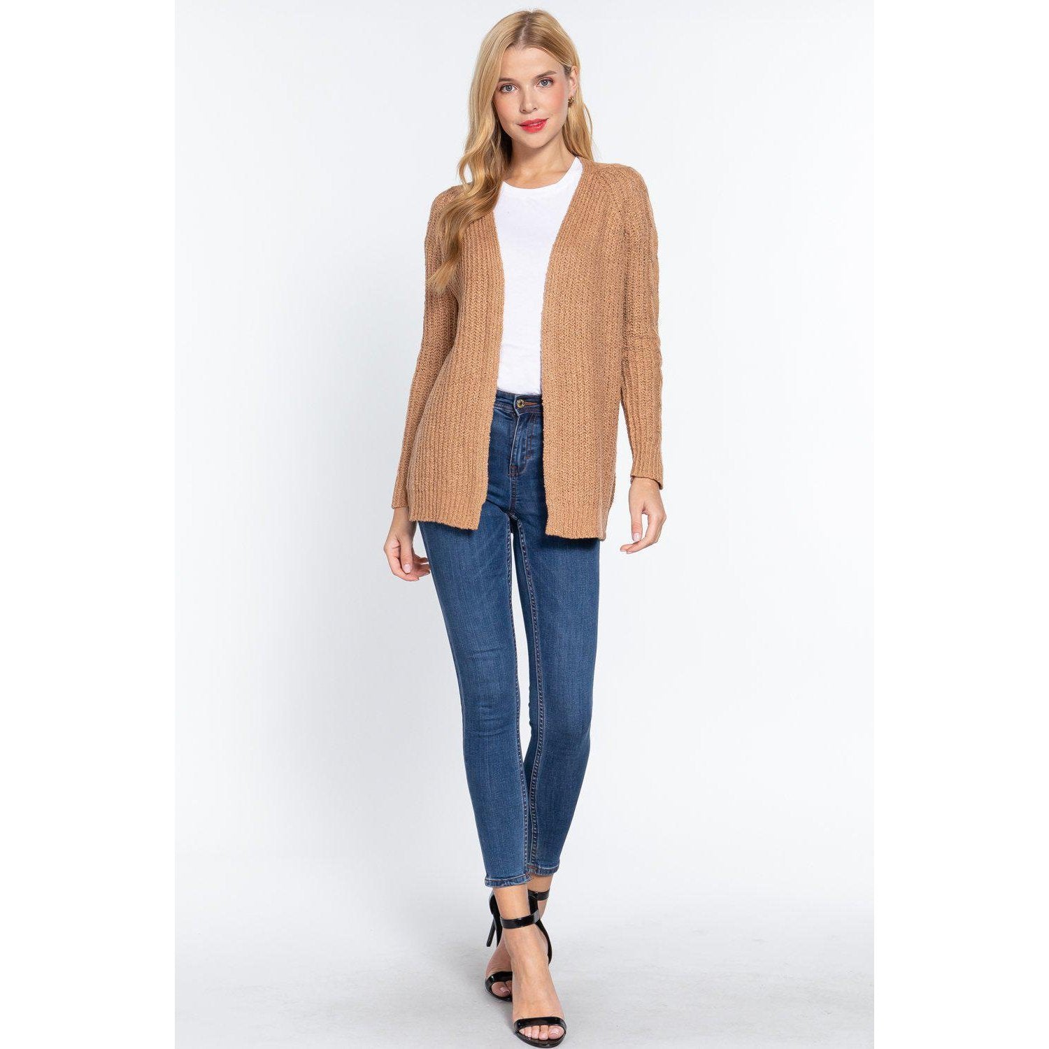 Long Slv Open Front Sweater Cardigan