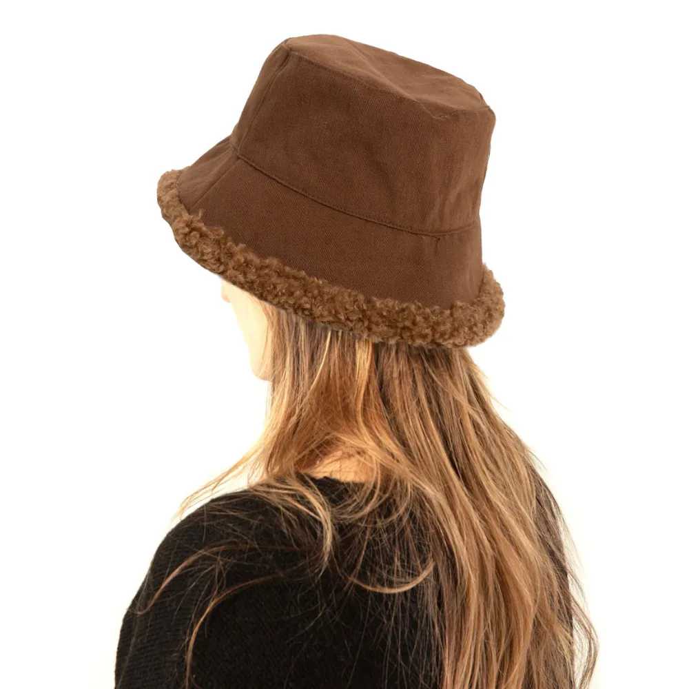 Look by M Fuzzy Reversible Bucket Camel Hat (Women's)