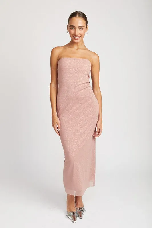 Love Latte Glitter Maxi Tube Dress