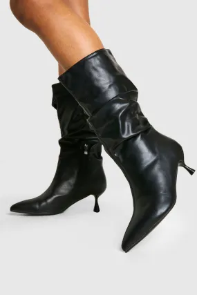 Low Stiletto Ruched Calf High Boots