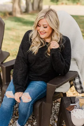 Magical Nights Long Sleeve Knit Top- Heathered Black