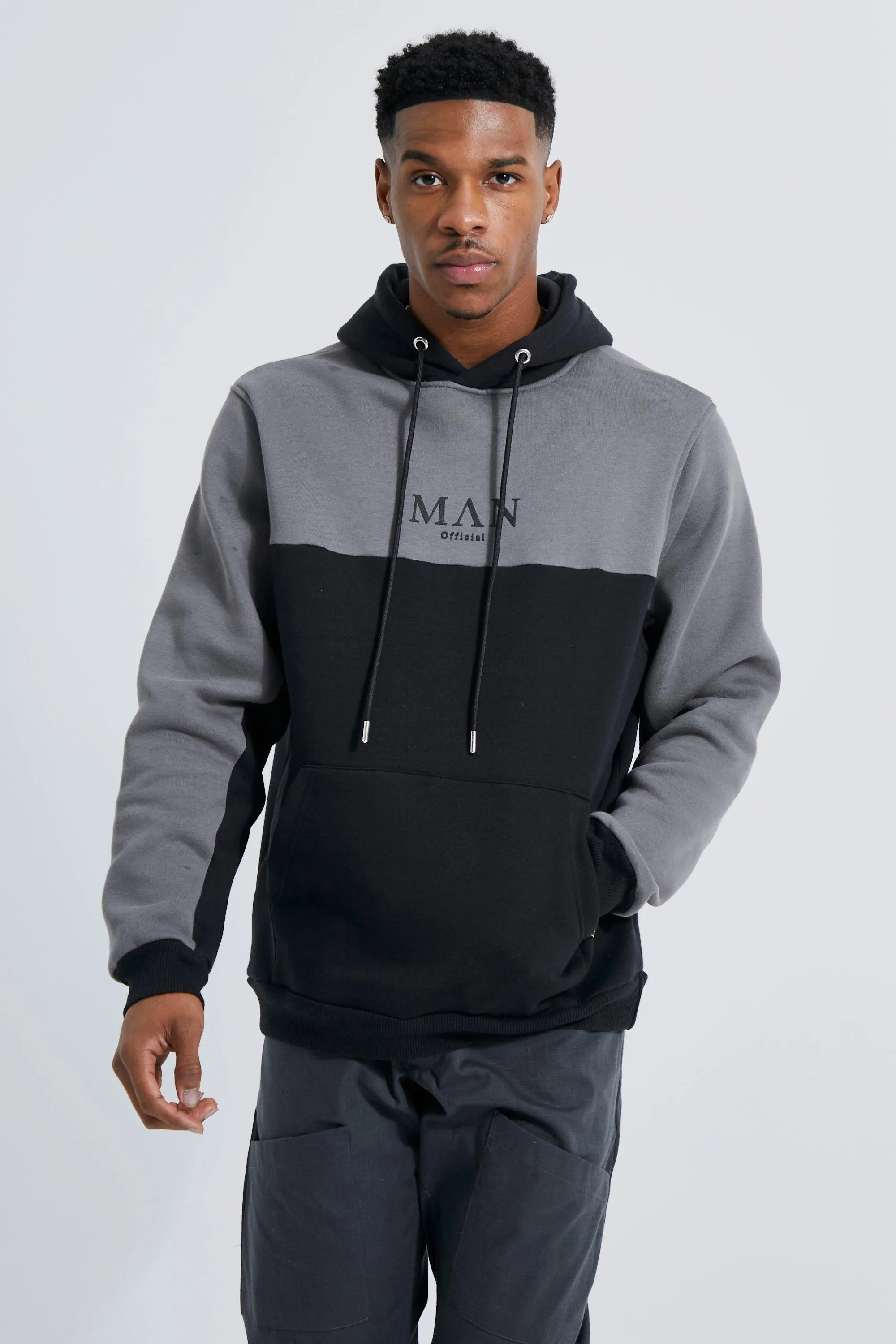 Man Roman Tape Colour Block Hoodie | boohooMAN UK