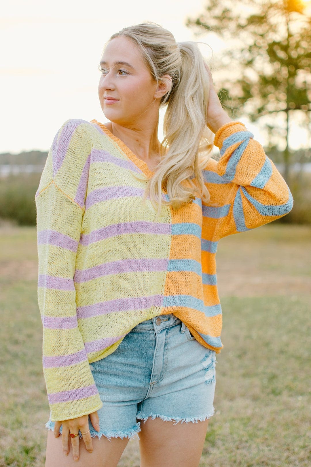 Mango Stripe Colorblock Summer Sweater