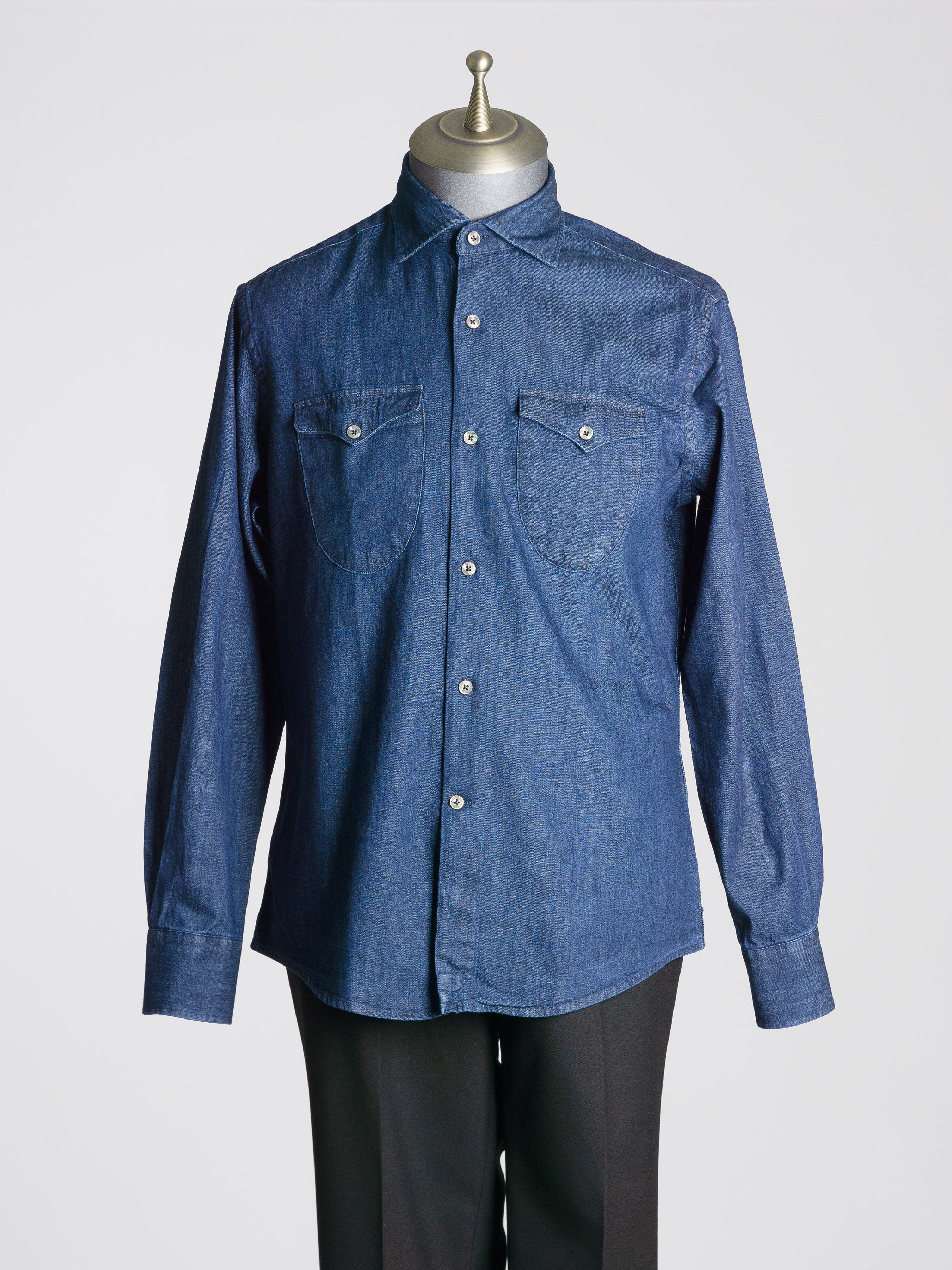 Mateo Denim Shirt - Dark Blue Windsor Collar