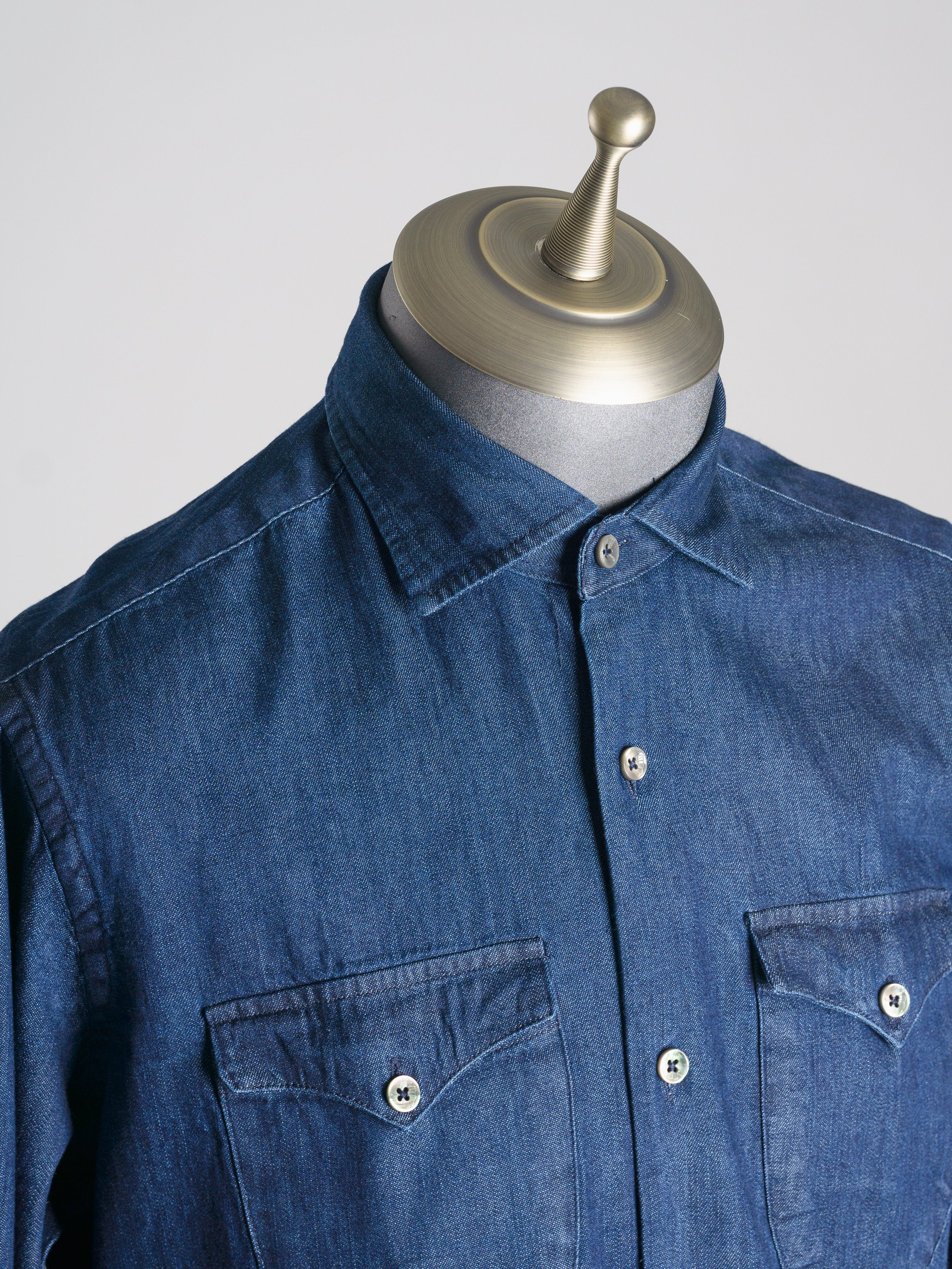 Mateo Denim Shirt - Dark Blue Windsor Collar