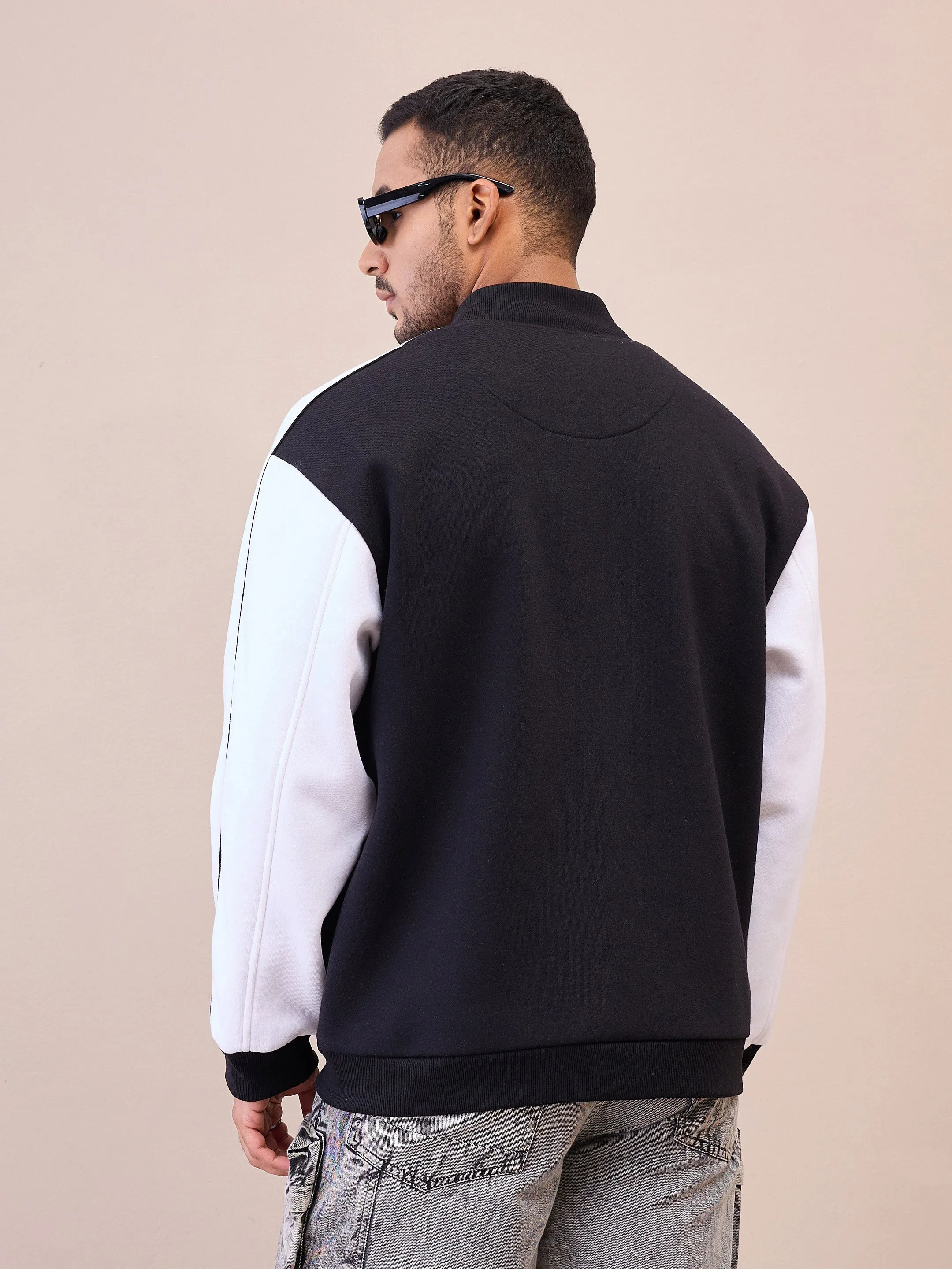 Men Black & White NEW YORK Embroidery Varsity Jacket