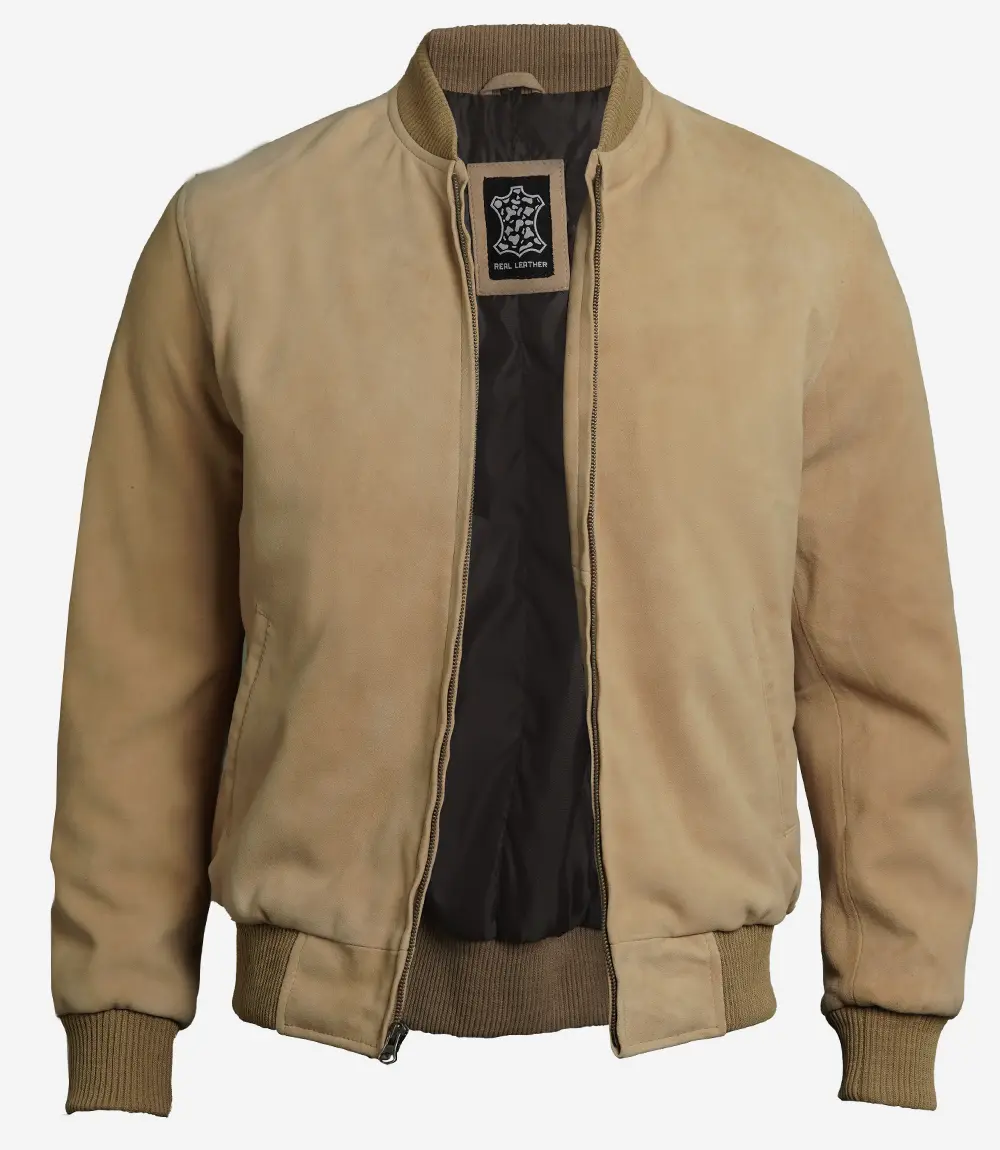 Men's Classic Camel Suede Bomber Jacket