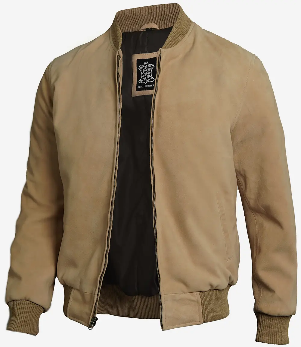 Men's Classic Camel Suede Bomber Jacket