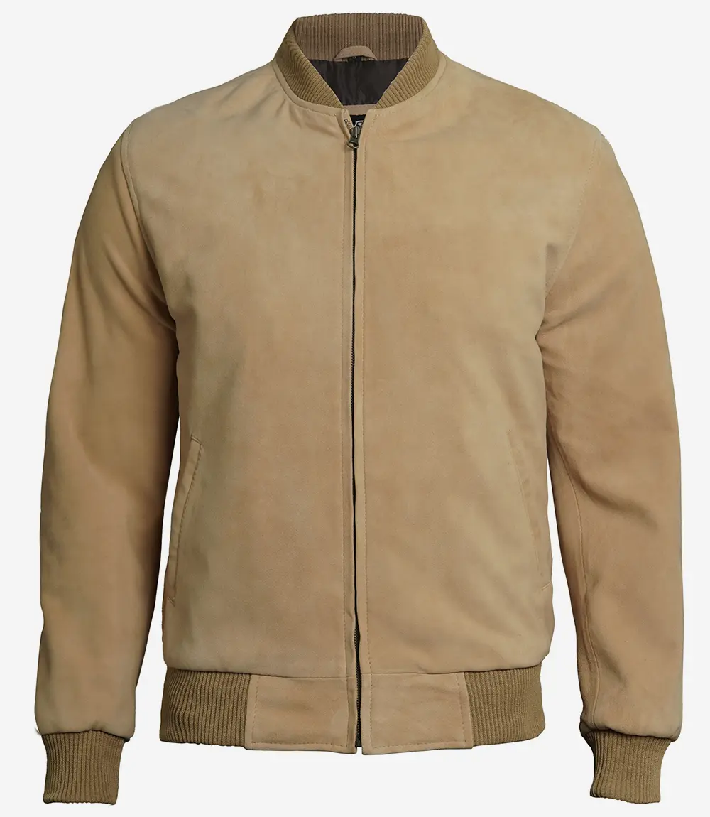 Men's Classic Camel Suede Bomber Jacket