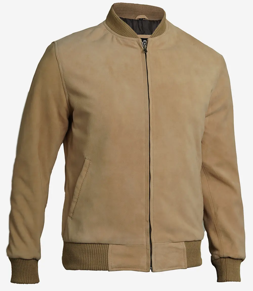 Men's Classic Camel Suede Bomber Jacket