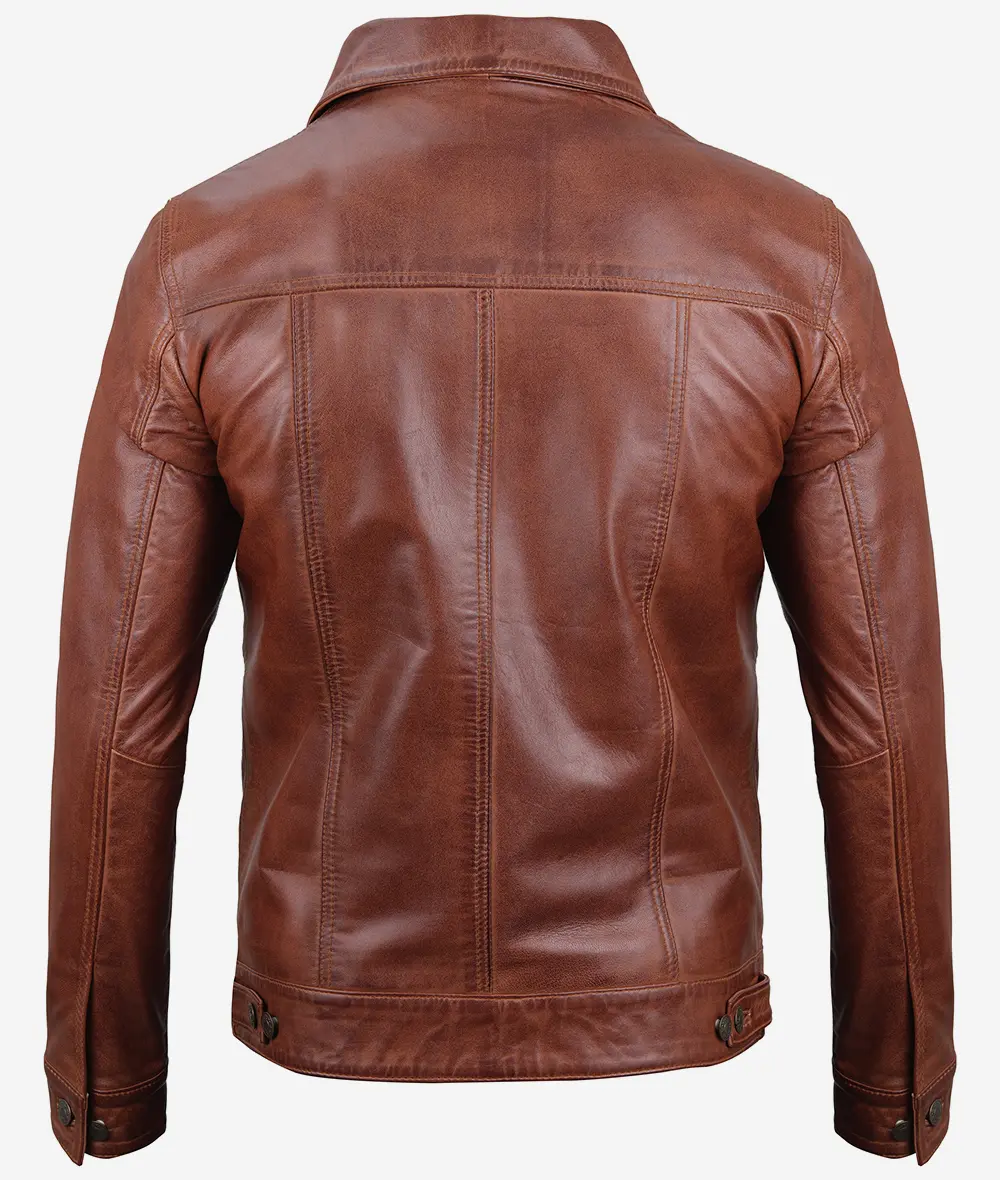 Men's Cognac Trucker Leather Jacket