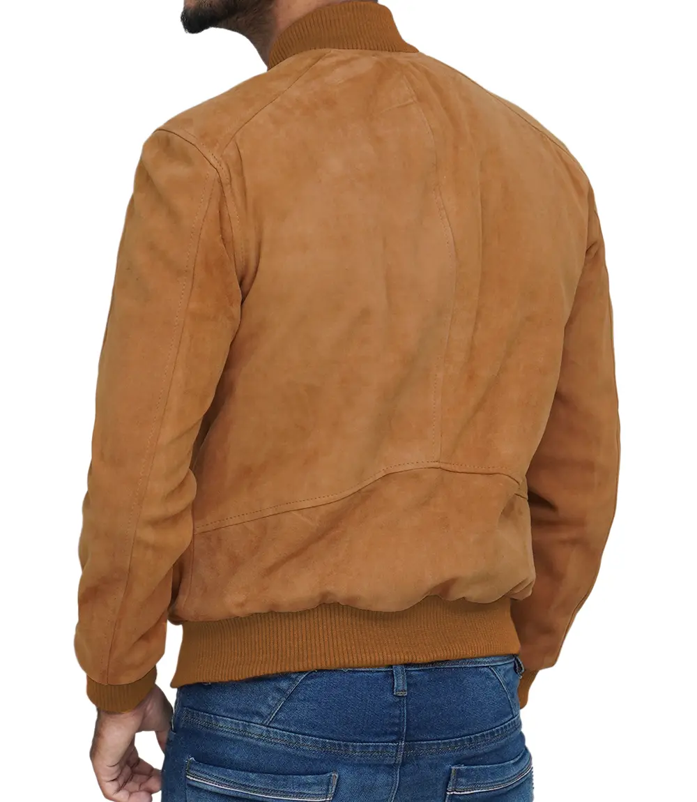 Men's Light Brown Suede Bomber Jacket