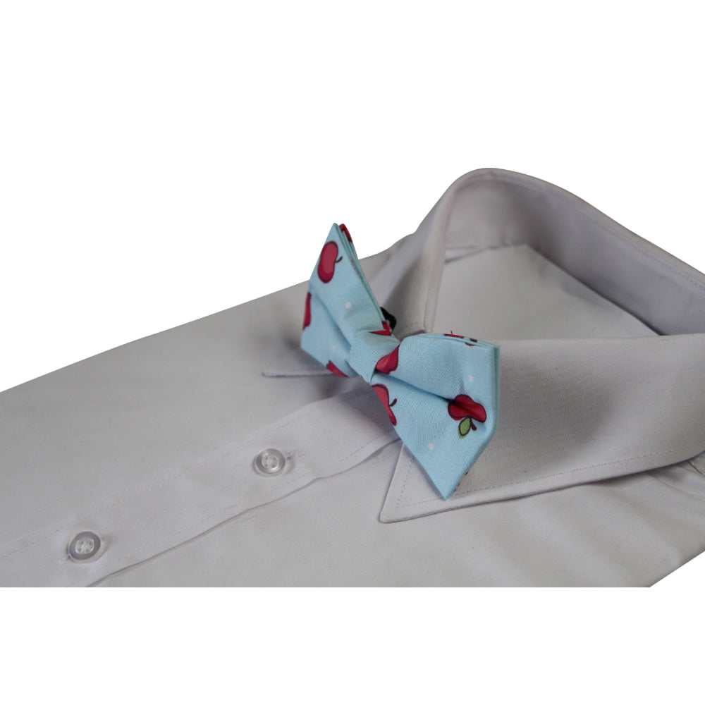 Mens Light Blue Red Apple Fruit Patterned Bow Tie