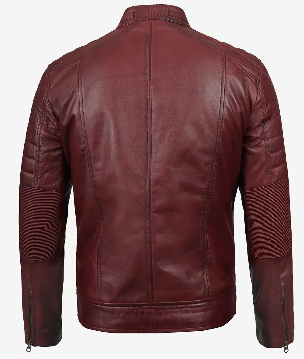 Mens Maroon Cafe Racer Leather Jacket