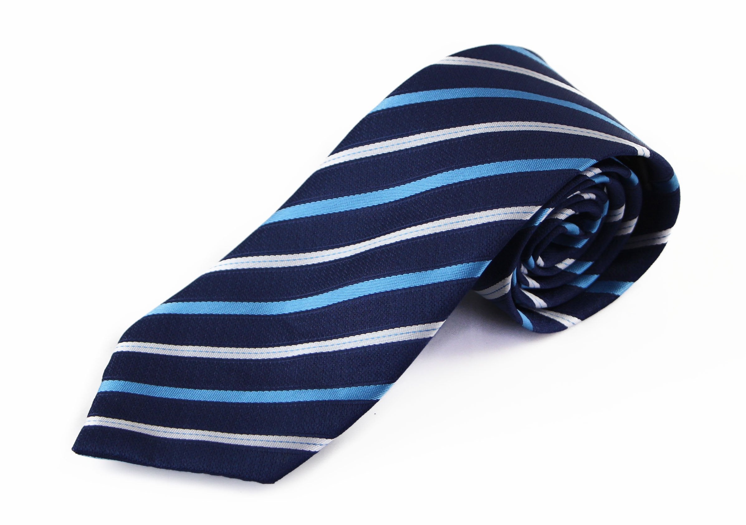 Mens Navy With White & Blue Striped 8cm Patterned Neck Tie