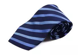 Mens Thick Navy & Blue Striped 8cm Patterned Neck Tie