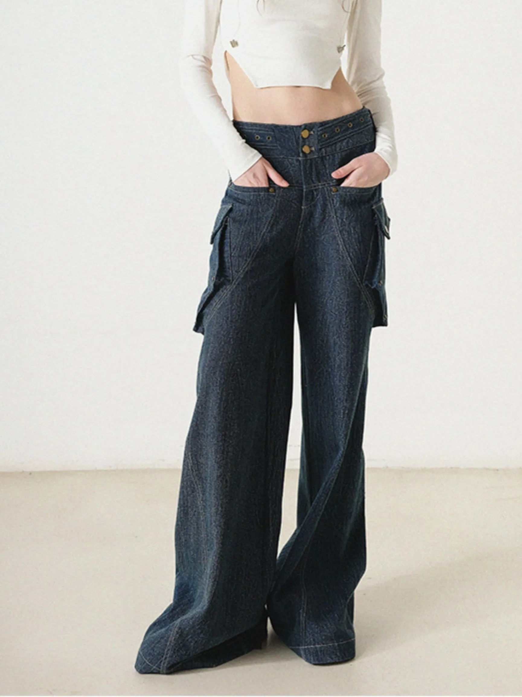 Mid-low Waist Washed Loose Jeans