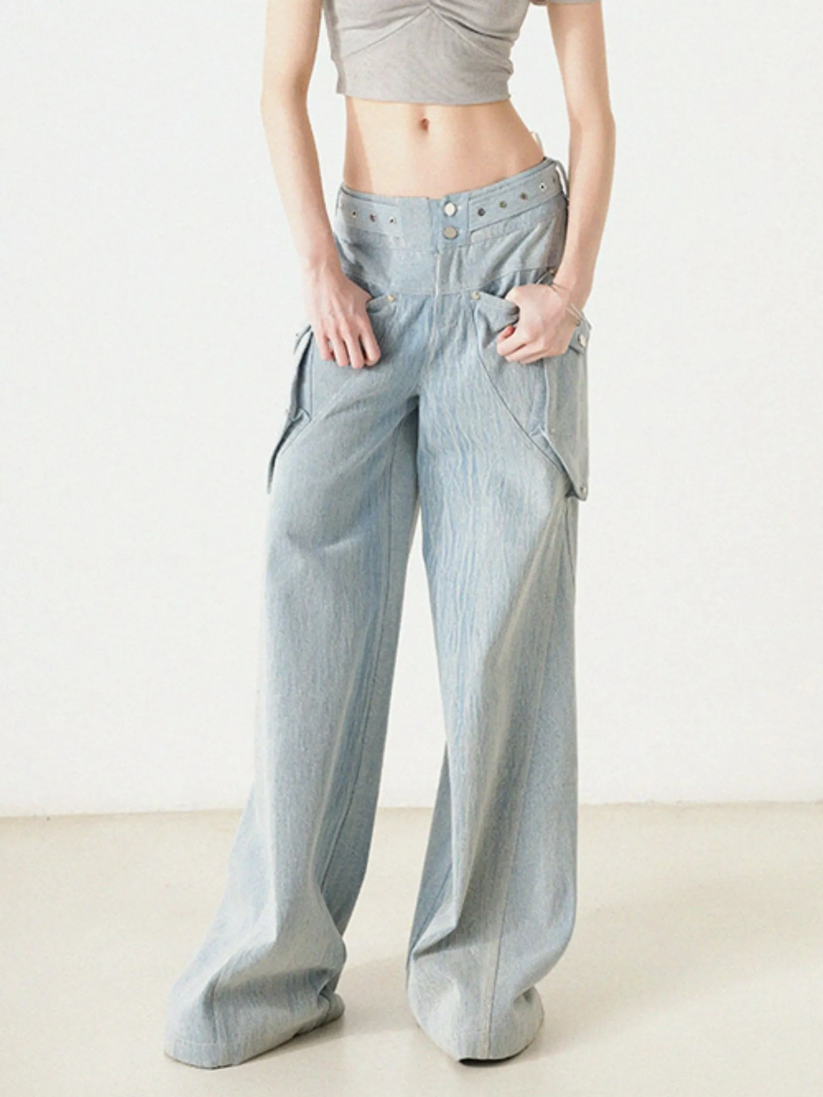 Mid-low Waist Washed Loose Jeans