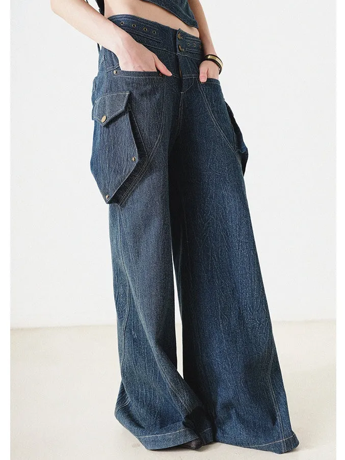 Mid-low Waist Washed Loose Jeans