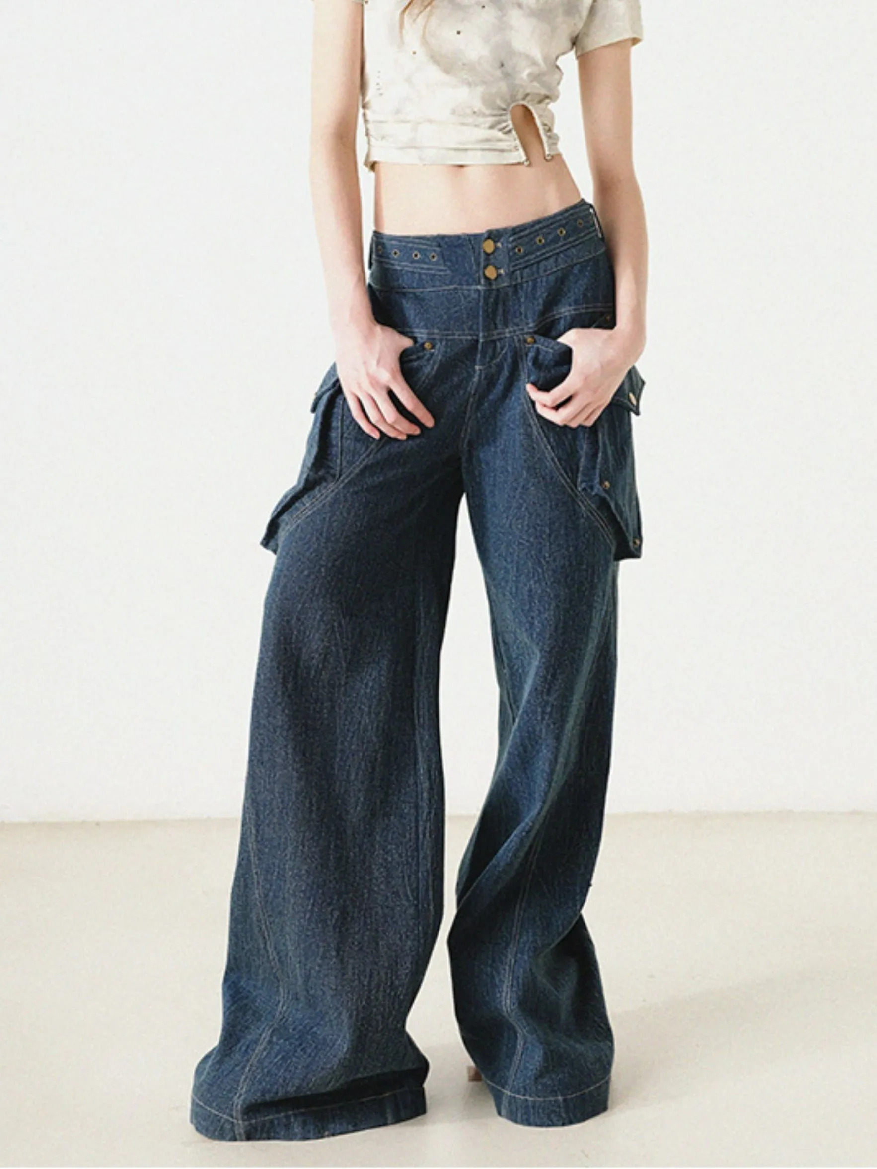 Mid-low Waist Washed Loose Jeans