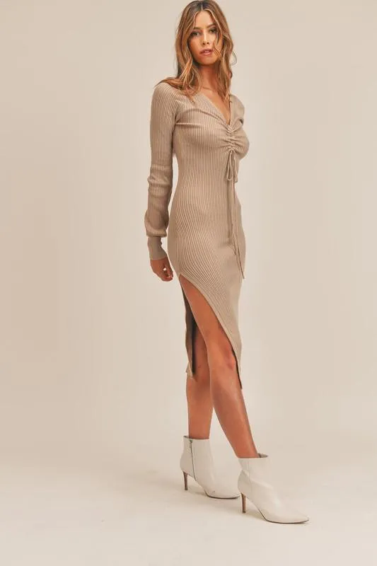 Miley Ribbed Sweater Midi Dress - Taupe