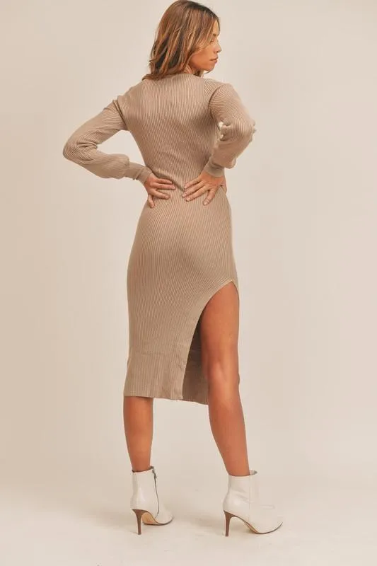 Miley Ribbed Sweater Midi Dress - Taupe